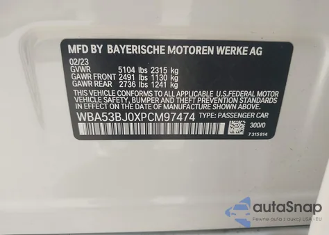 2023 BMW 540 I из США, поврежденный, VIN WBA53BJ0XPCM97474